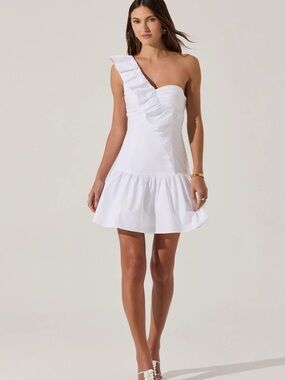 Astr One-Shoulder White Ruffle Mini Dress